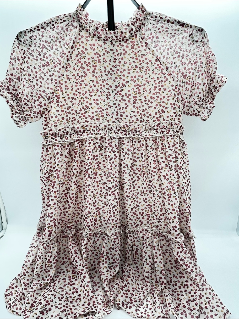 Hayden Girls Cream Dress with Pink Floral Print Ruffle Tiers Size Small
